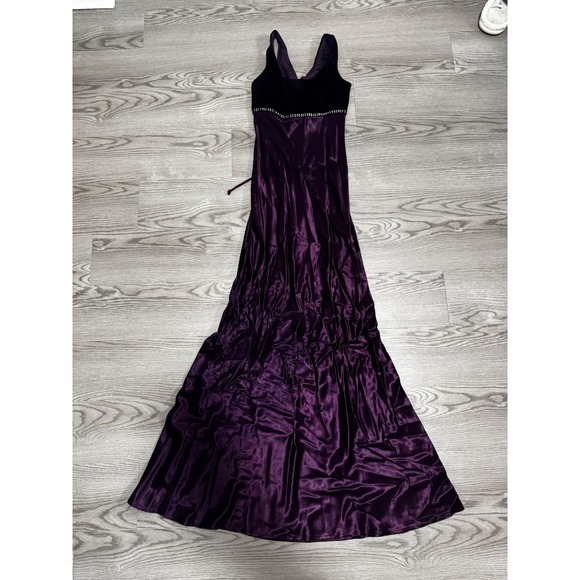 Jump Apparel Co. Other - Vintage Jump Apparel Co Purple Velvet Satin Rhinestone Lace Up Maxi Dress Size 3